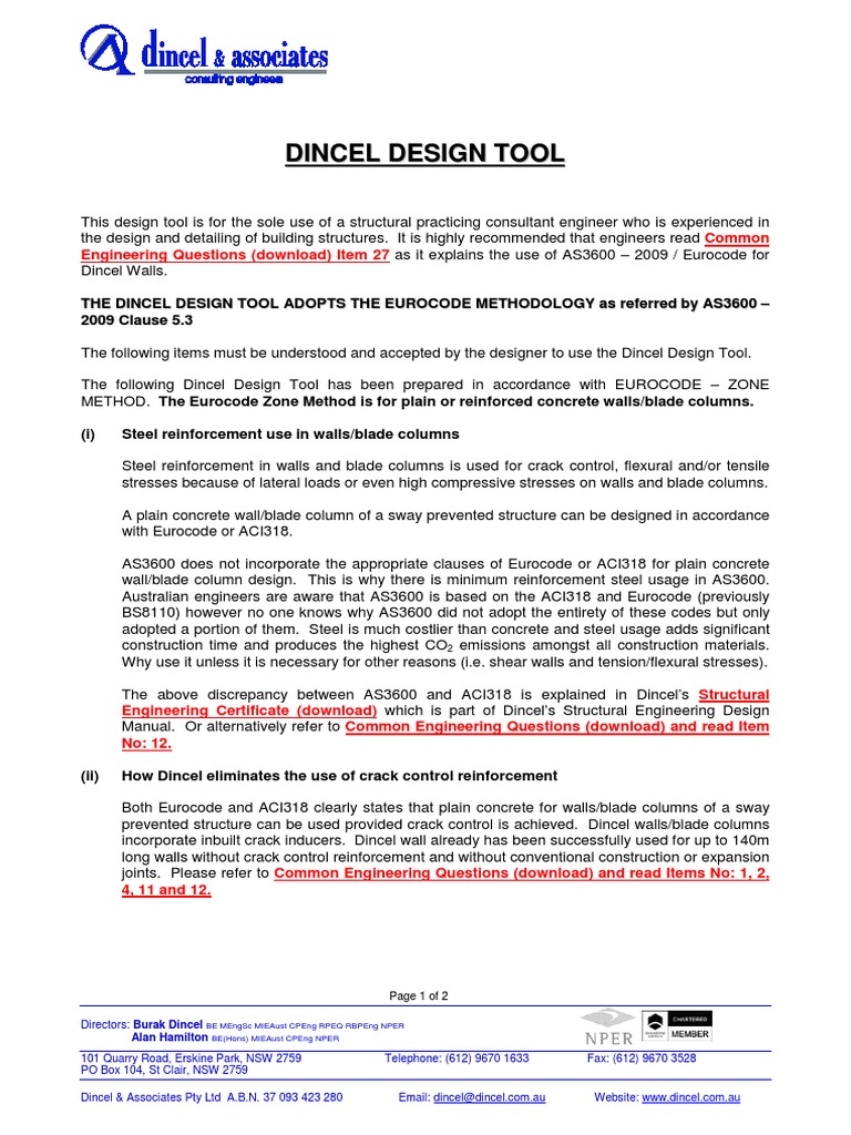 Dincel Design Tool (Dincel & Assoc Ltrhead) | PDF | Concrete | Stress ...