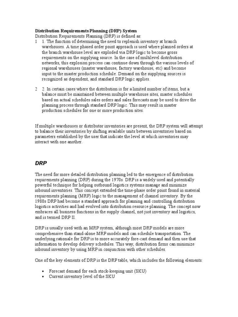 Distribution Requirements Planning PDF Inventory Logistics