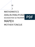 English Filipino Mathematics Aralin-Panlipunan: Mapeh