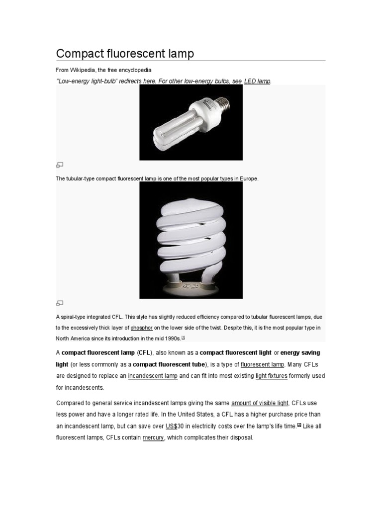 Overview of Compact Fluorescent Lamps | PDF | Fluorescence | Compact ...