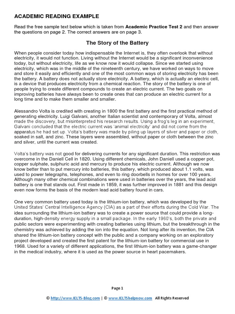 Academic Reading Sample PDF | PDF | Battery (Electricity) | Lithium Ion ...