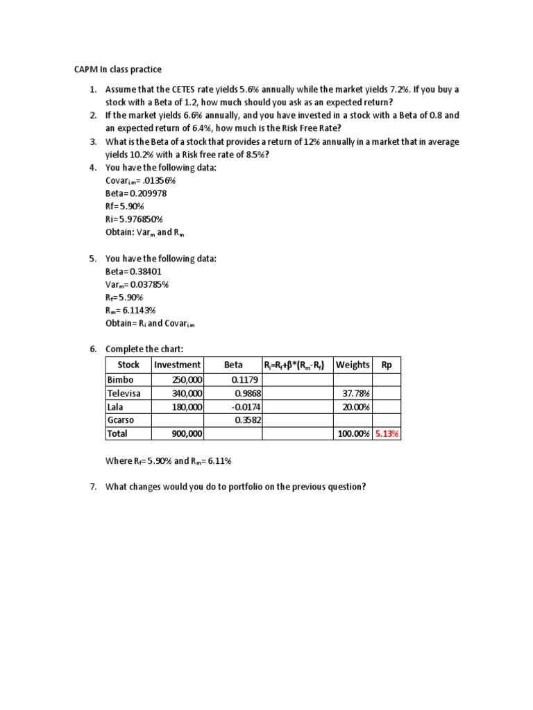 CAPM in Class Practice | PDF | Technology & Engineering