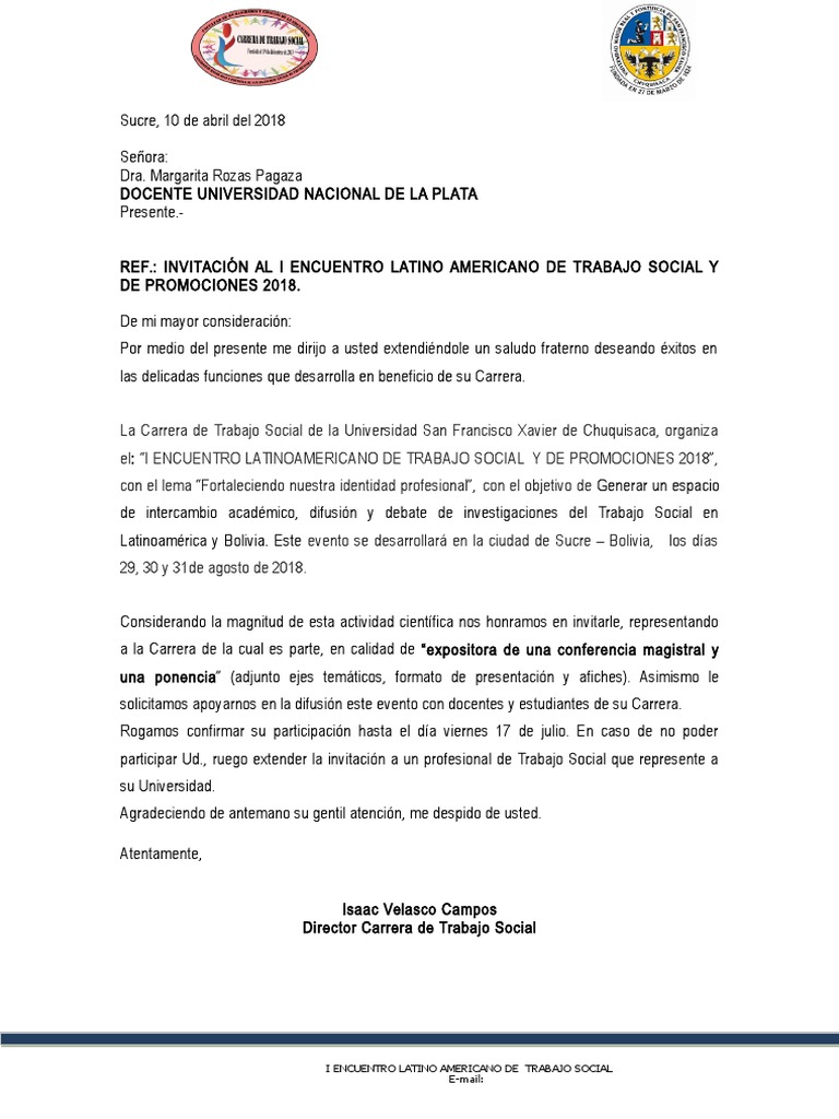 Carta de Invitación A Expositores | PDF | Trabajo Social | America latina