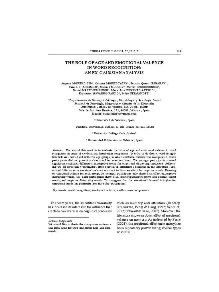 The Role of Age and Emotional Valence in Word Recognicition | PDF ...