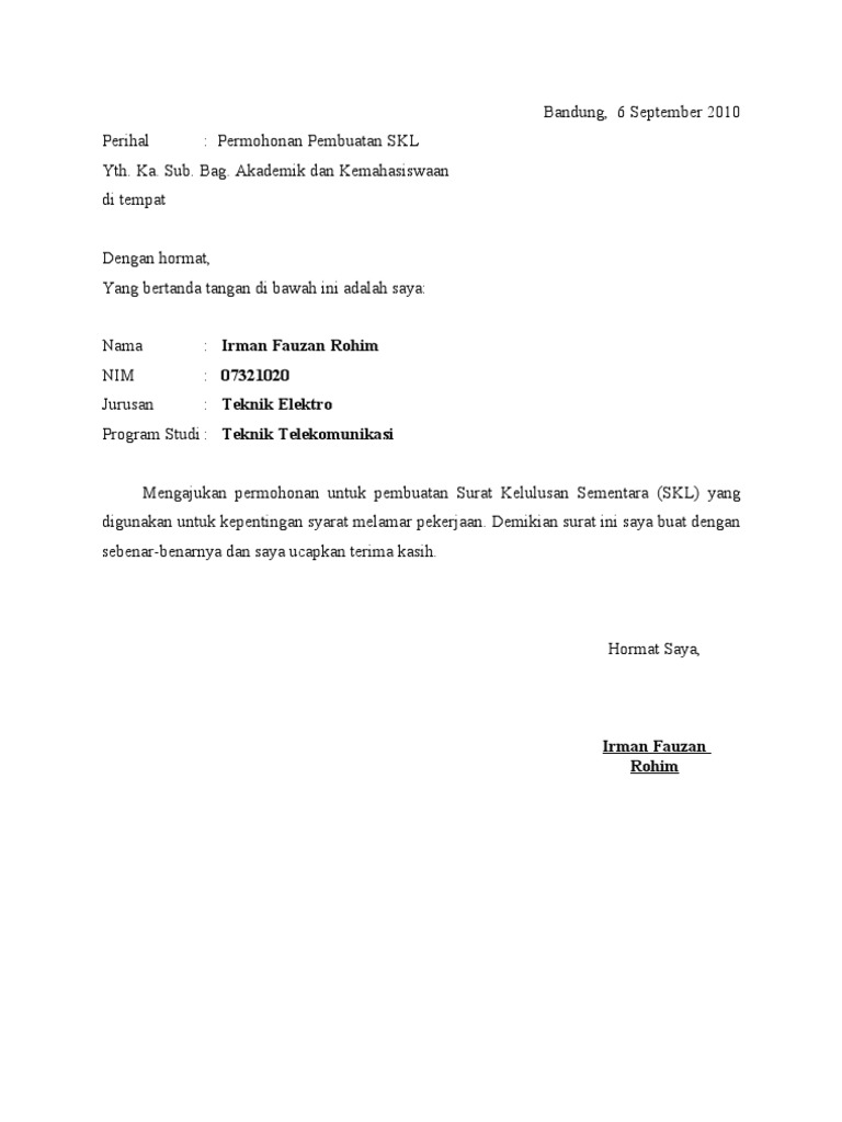 40+ Surat Permohonan Skl  Contoh Surat Ide