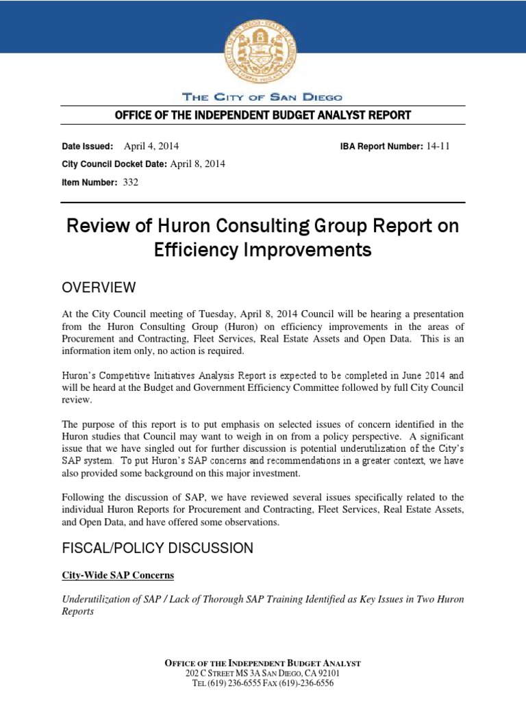 Review of Huron Consulting Group Report On Efficiency Improvements ...