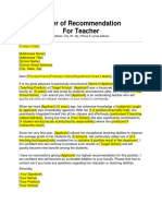 Letter of Recommendation For Teacher Template