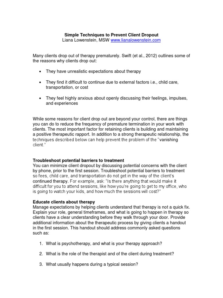 Article Prof Simple Techniques Prevent Client | PDF | Psychotherapy ...