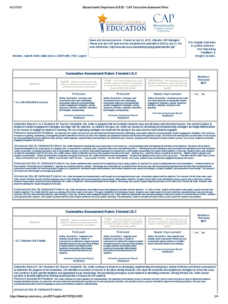 Massachusetts Department of Ese Cap Summative Assessment Form PDF