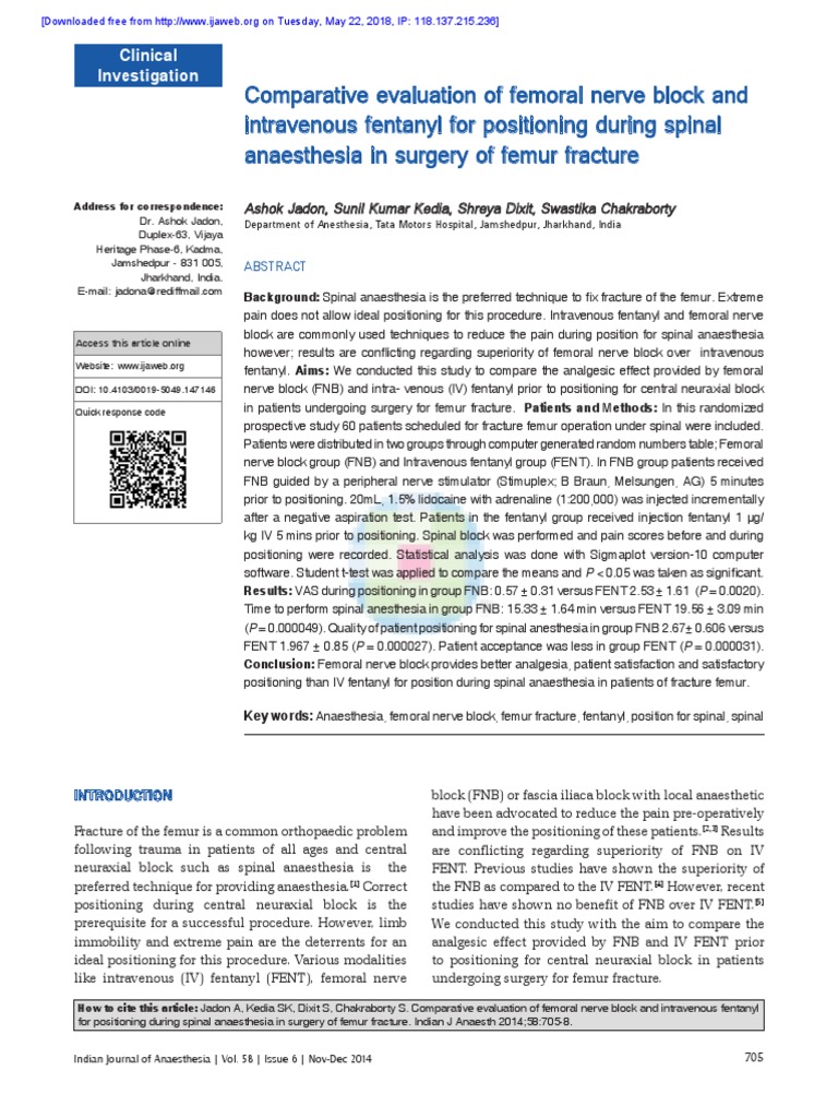 Femoral Block Anesthesia Anesthesia Fentanyl - 