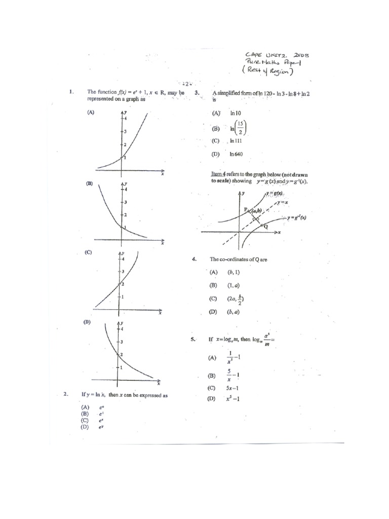 CAPE 2014 Pure Mathematics Unit 2 Exam | PDF | Mathematical Concepts ...