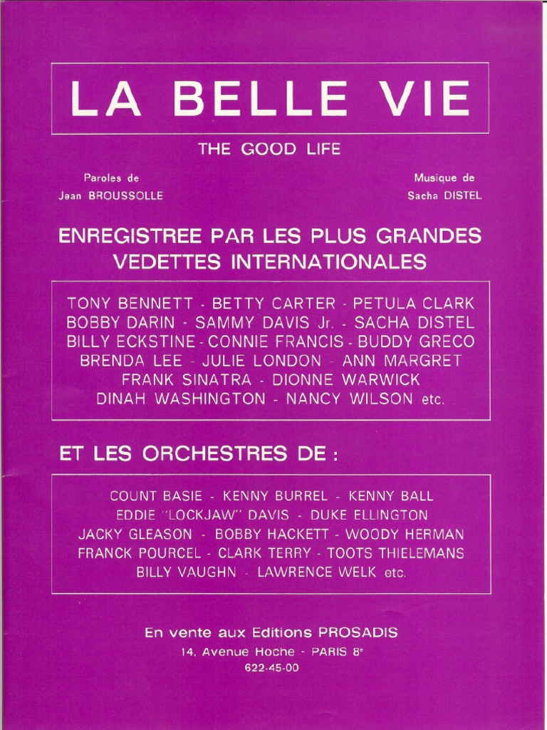 Partition La Belle Vie Sacha Distel PDF PDF