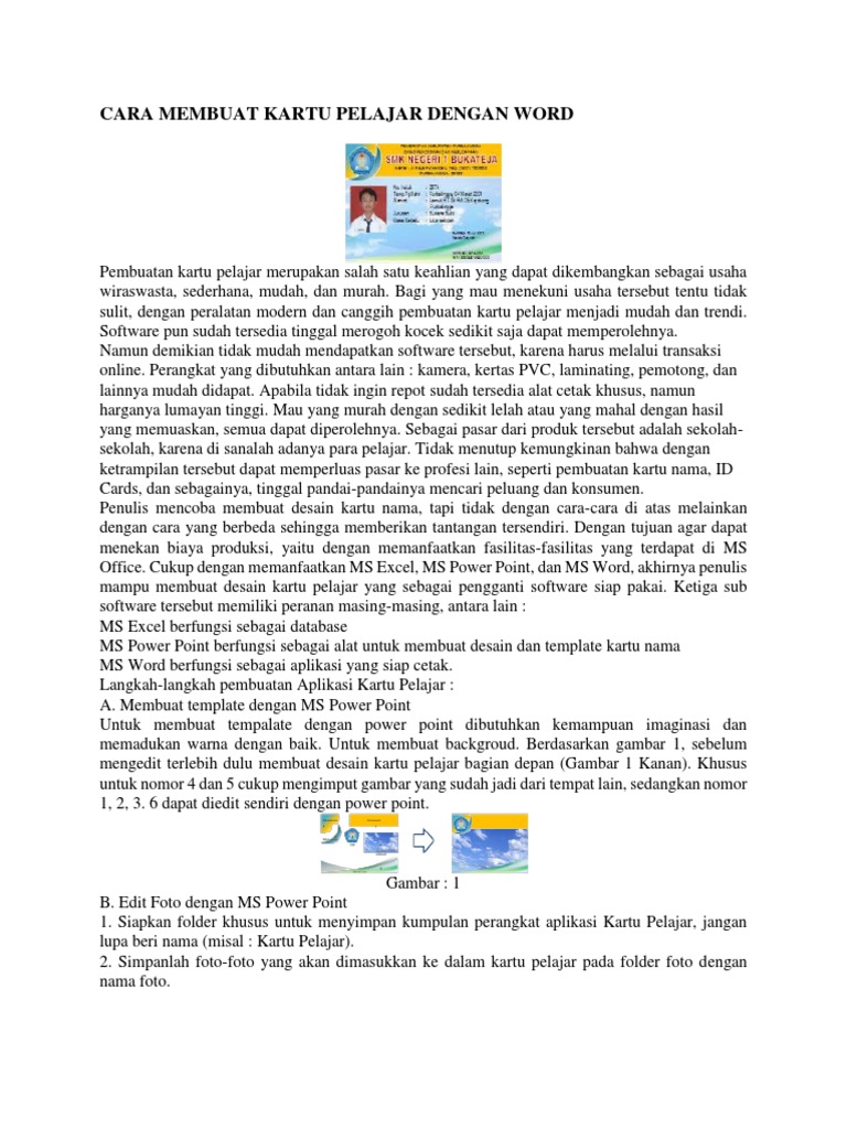 Cara Membuat Kartu Pelajar Dengan Word Pdf