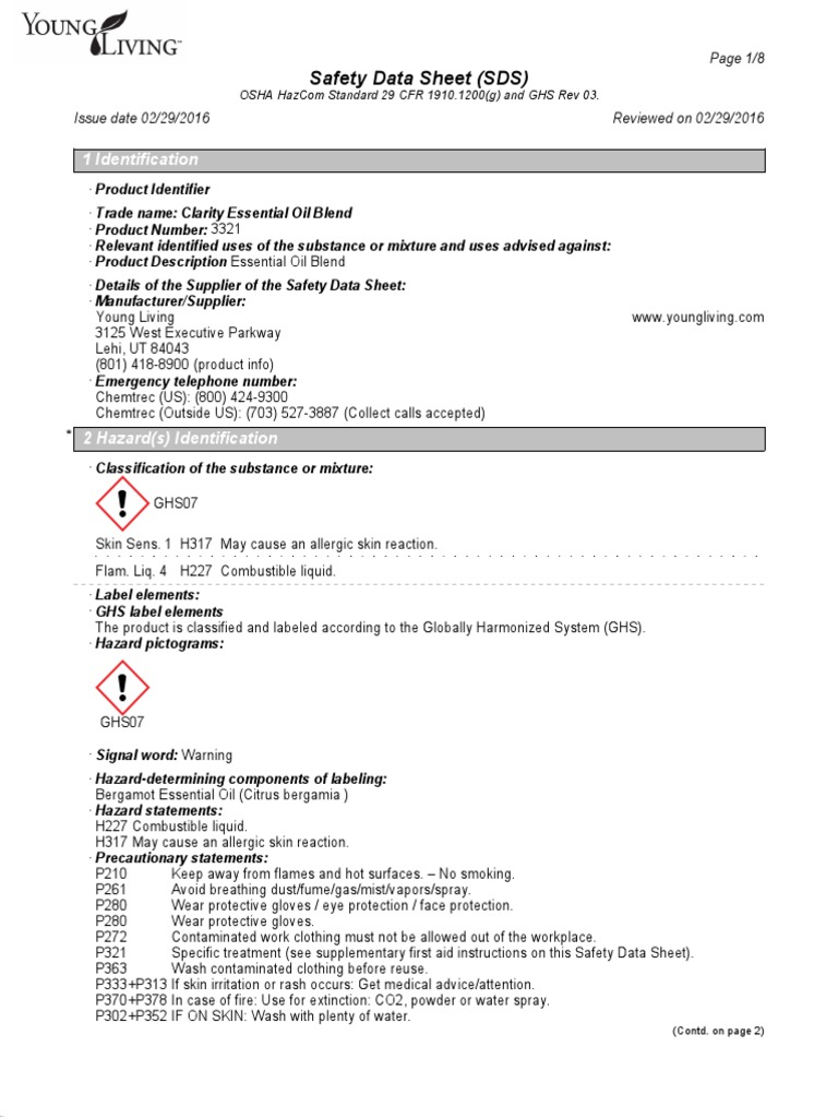 Safety Data Sheet (SDS) 1 Identification PDF Dangerous Goods Safety