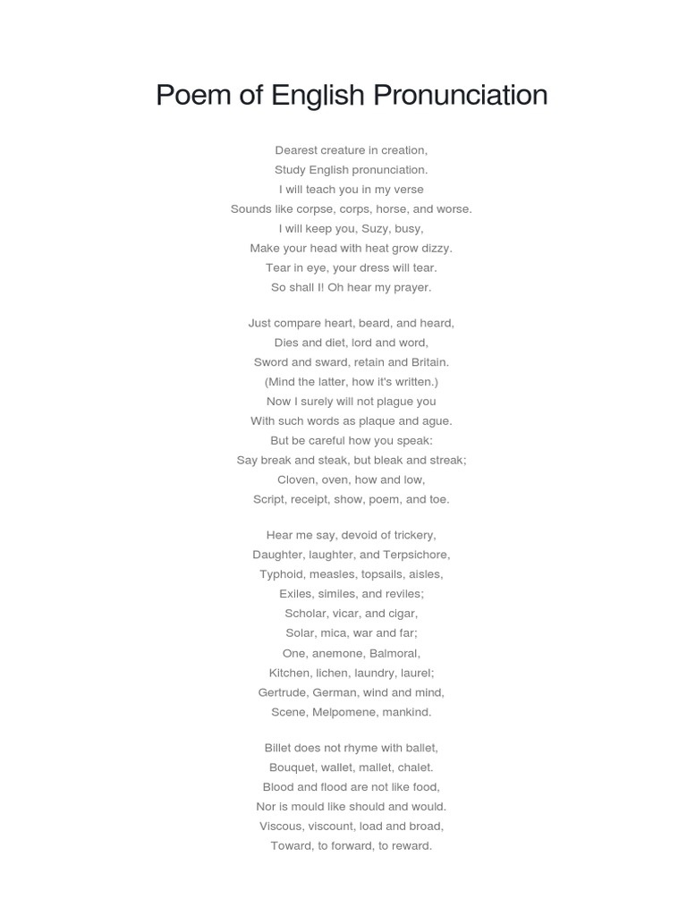 Poem of English Pronunciation PDF Nature