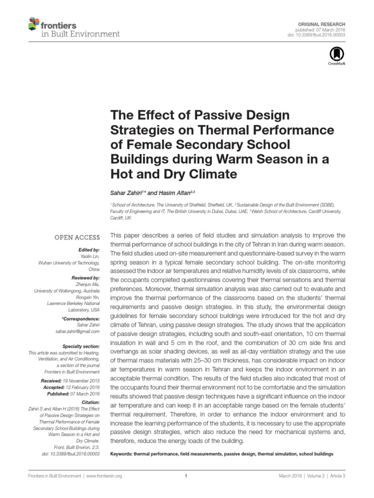 The Effect of Passive Design Strategies On Thermal Performance by | PDF ...
