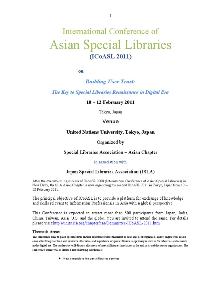 International Conference of Asian Special Libraries (ICoASL 2011) | PDF ...