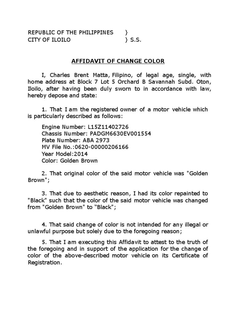 Affidavit of change color pdf