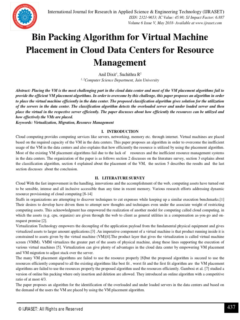 Bin Packing Algorithm For Virtual Machine Placement in Cloud Data ...
