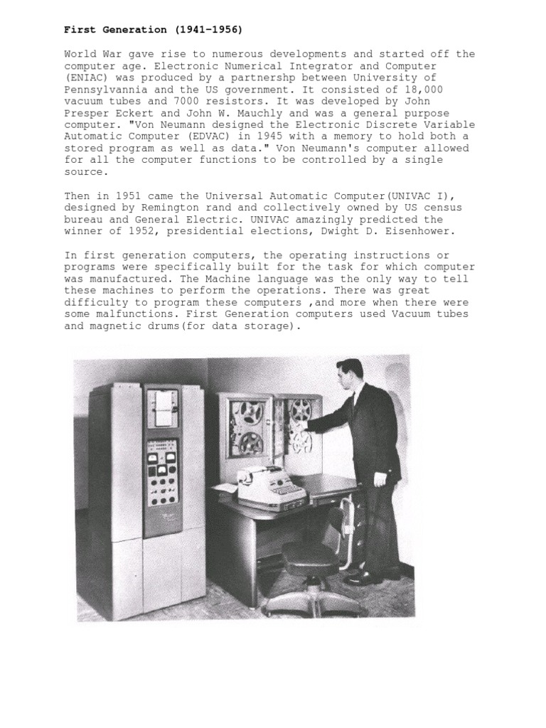First Generation Computers (1941-1956) | PDF