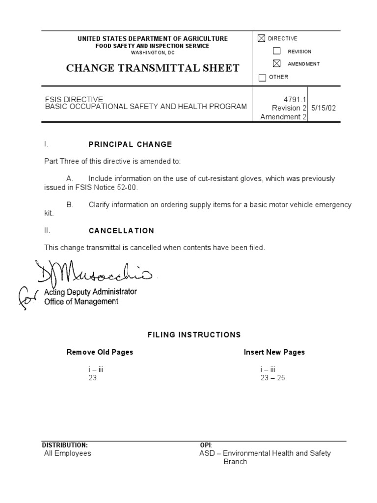 FSIS Directive 4791.1: Safety Program Update | PDF | Occupational ...