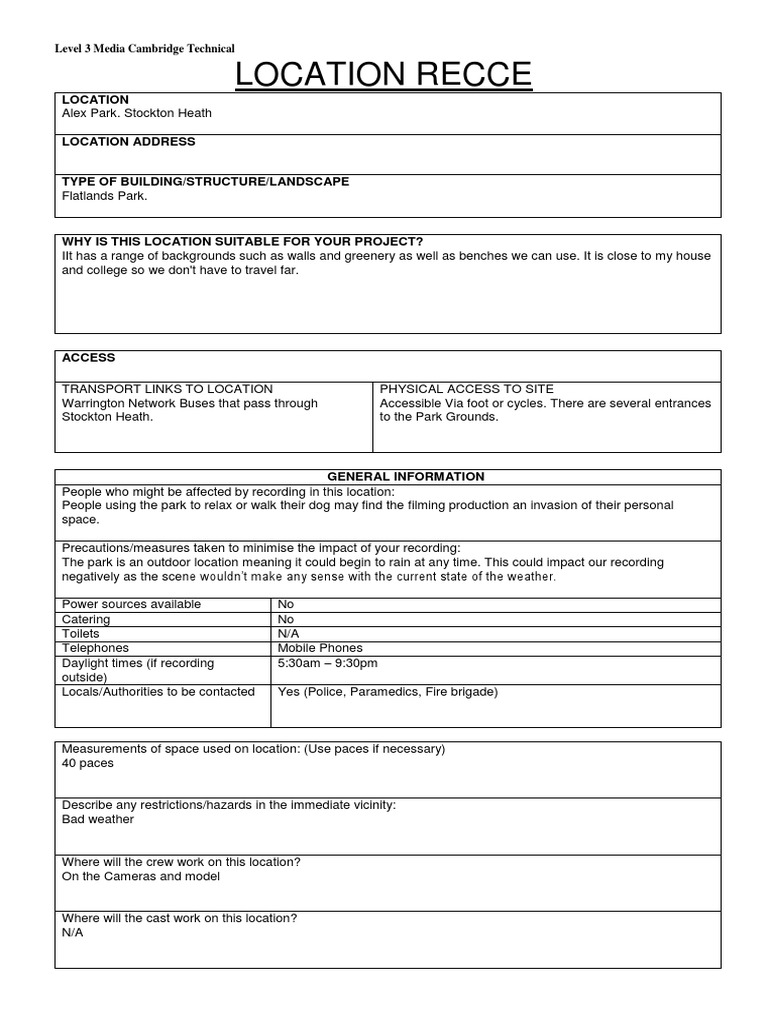 Location Recce Park | PDF | Parks | Risk