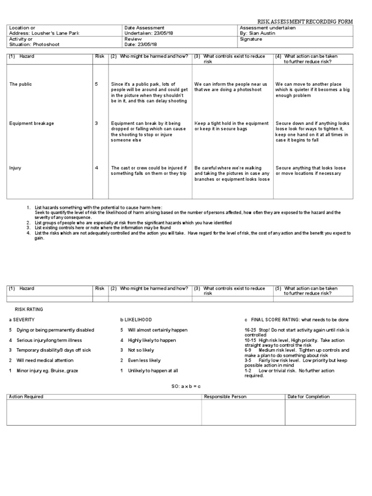Risk Assessment Template - Lousher's Lane - FS | PDF | Hazards | Risk