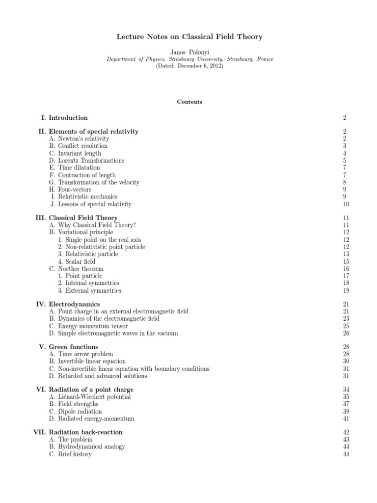 Lecture Notes On Classical Field Theory | PDF | Special Relativity ...