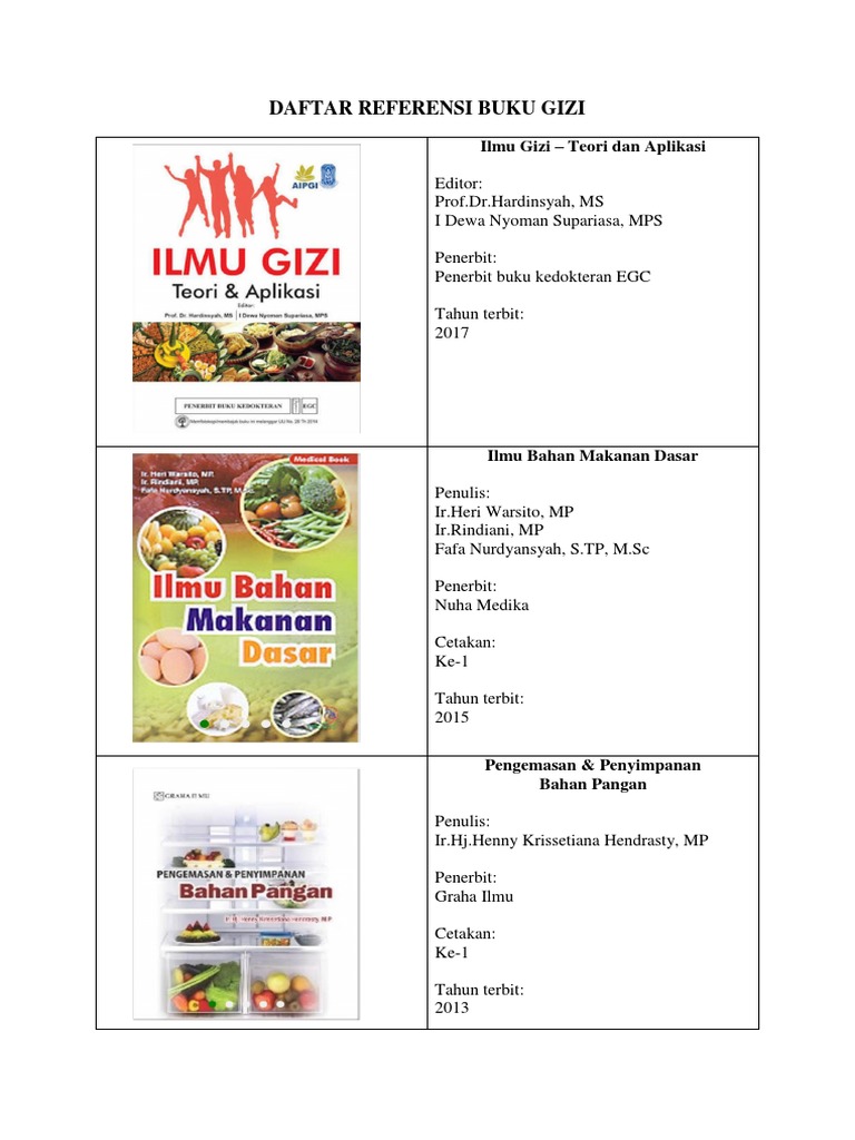 Daftar Referensi Buku Gizi | PDF