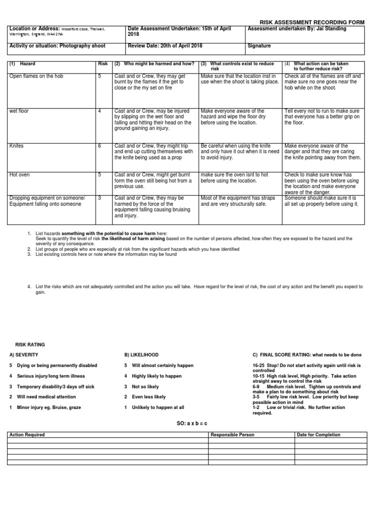 House Risk Assessment for Photography | PDF | Hazards | Risk
