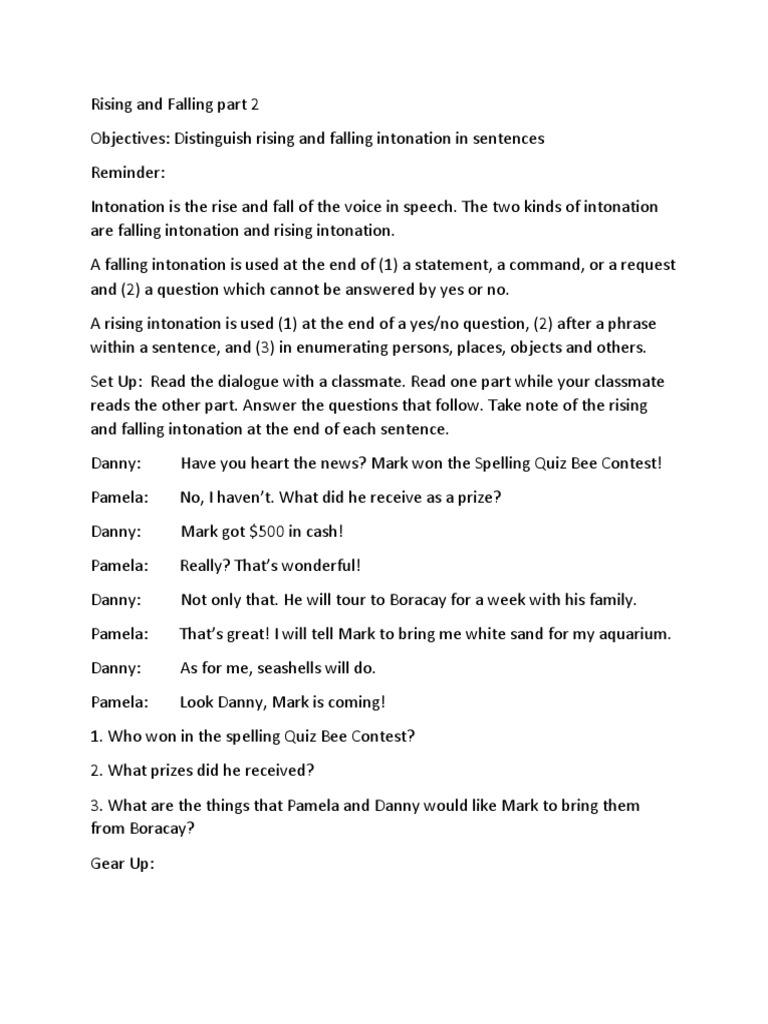 Rising And Falling Intonation Question Linguistics