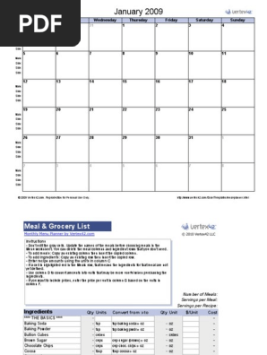 Menu Planner With Grocery List