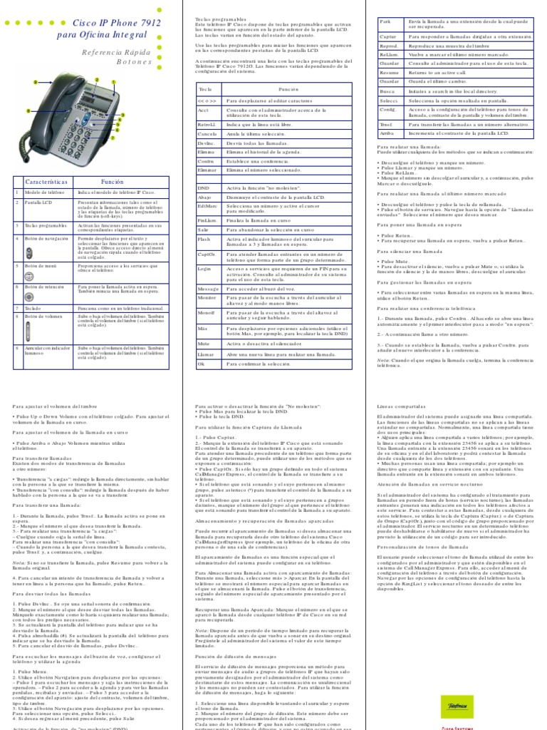 Manual Cisco IP Modelo7912 PDF | PDF | Teléfono | Auriculares