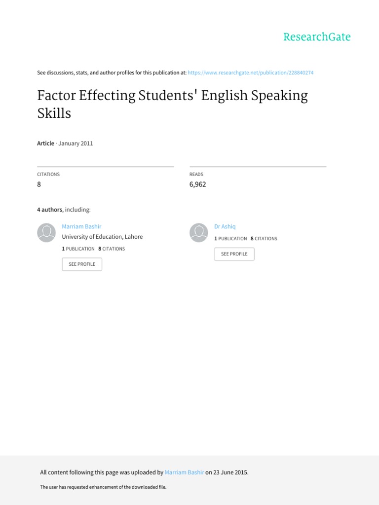 Factor Effecting Students English Speaking Skills | PDF | Vocabulary ...