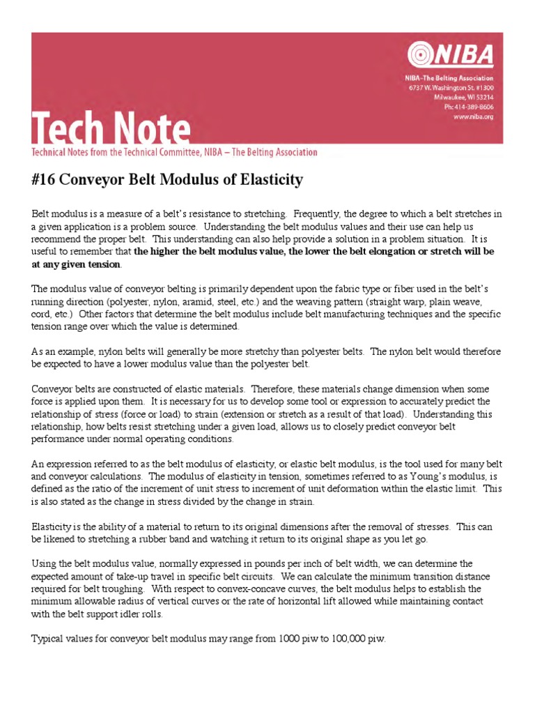 16 Conveyor Belt Modulus of Elasticity at Any Given Tension