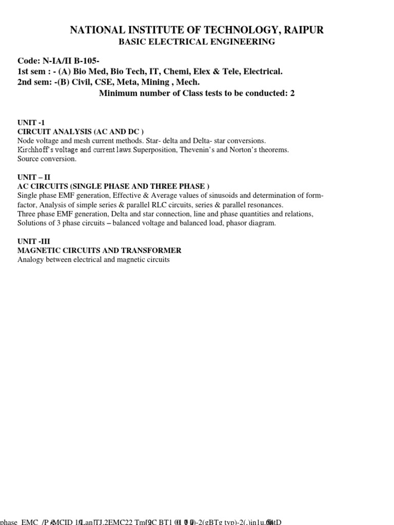 Basic Electrical Engineering Course Outline | PDF | Teaching Methods ...