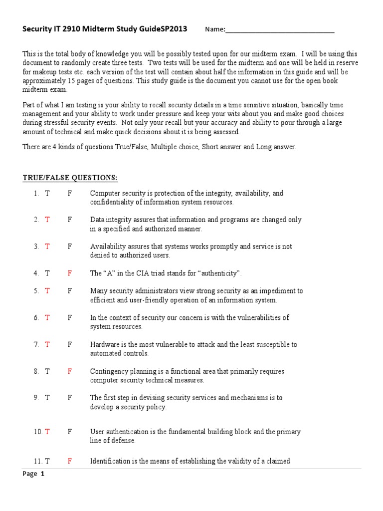IT2910 Midterm Study Guide SP2013 | PDF | Computer Security | Security