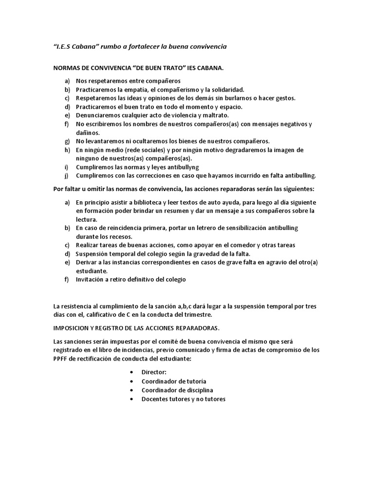 Normas de Convivencia I.E.S. Cabana | PDF | Ciencias sociales | Salud y ...