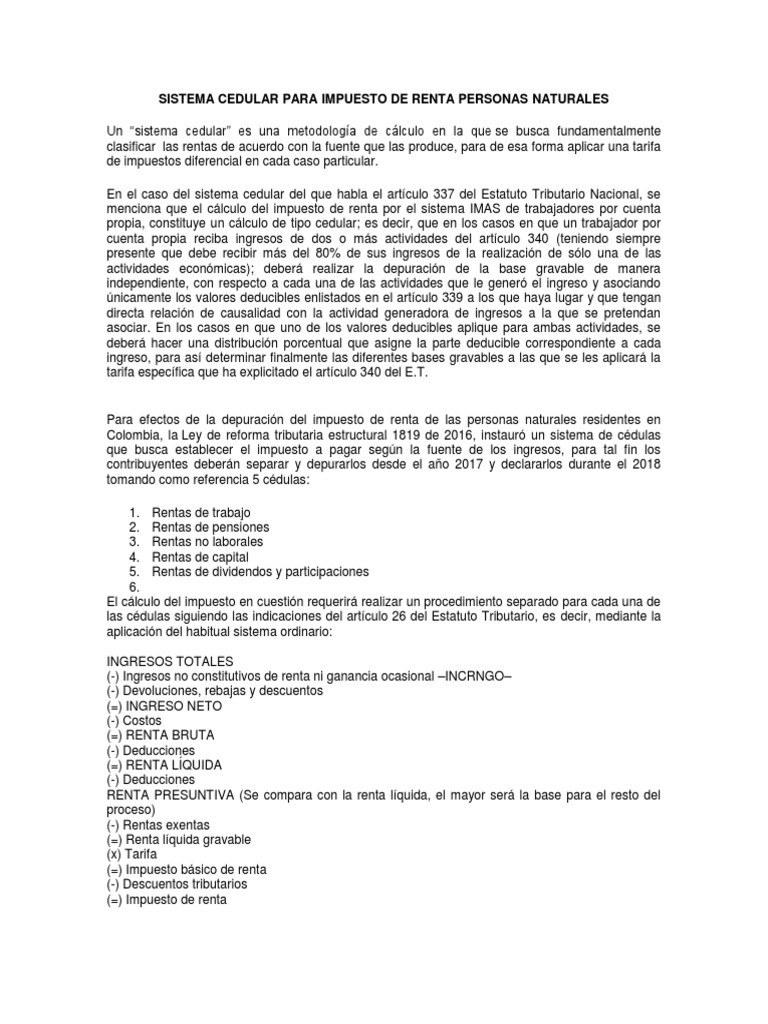 Sistema Cedular de Renta para Personas Naturales | PDF | Impuesto sobre ...