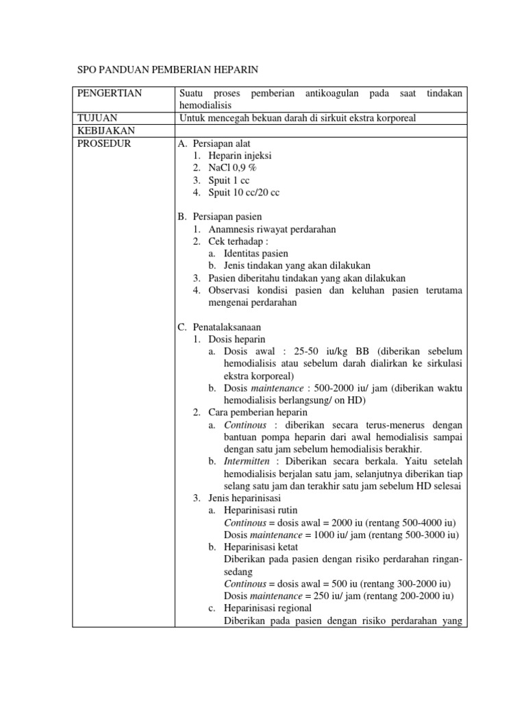 Spo Panduan Pemberian Heparin | PDF