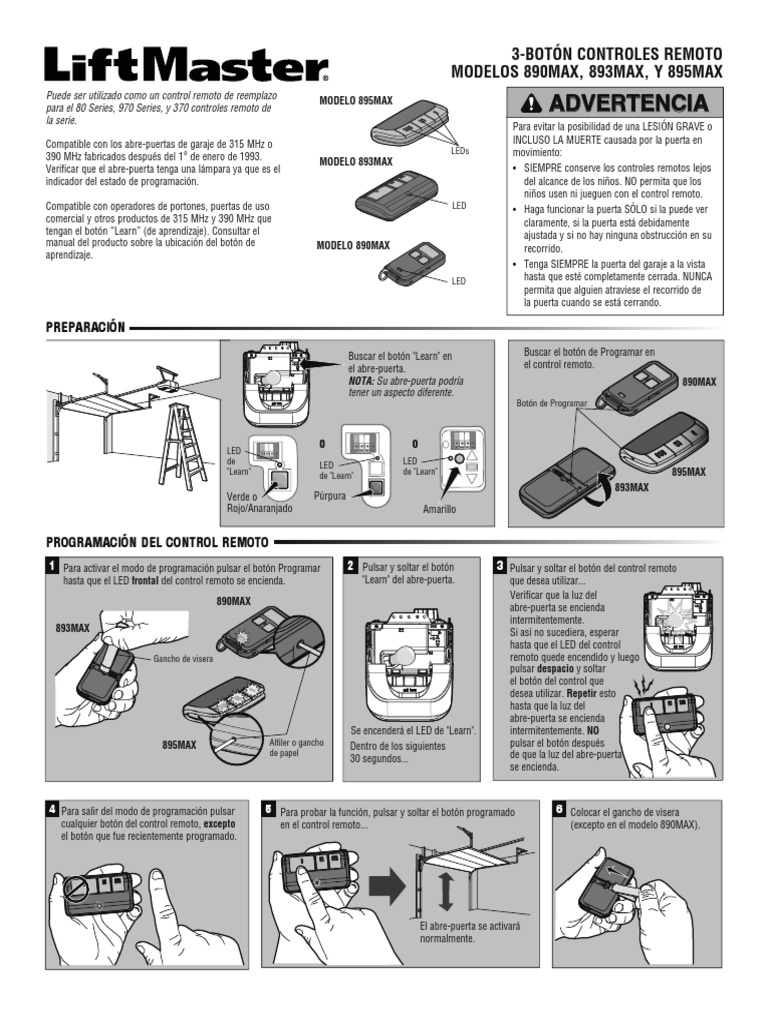 Manual Programación Control 893MAX Diodo emisor de luz Control remoto