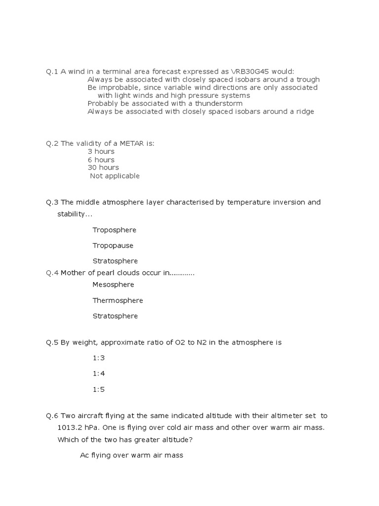 Met Test Questions With Answers | PDF | Troposphere | Atmosphere Of Earth