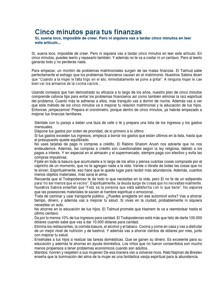 Mejora tus finanzas en 5 minutos | PDF