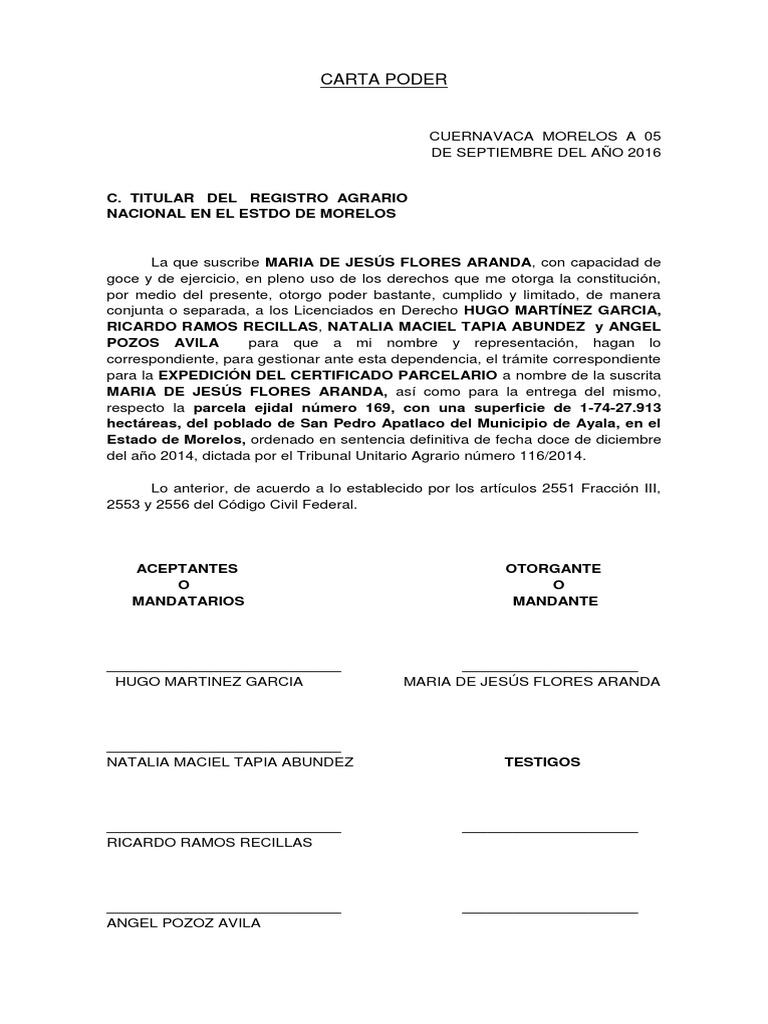 Carta Poder para Certificado Parcelario | PDF