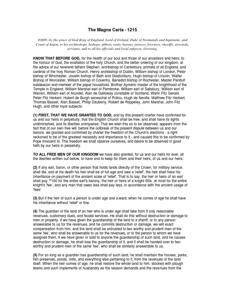 Magna Carta 1215: Key Liberties Explained | PDF | Debt | Baron