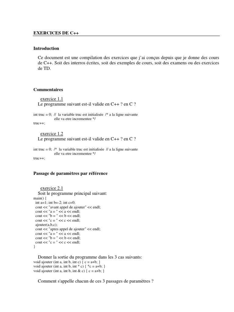 Exercices Pratiques en C++ | PDF | C ++ | Programmation orientée objet