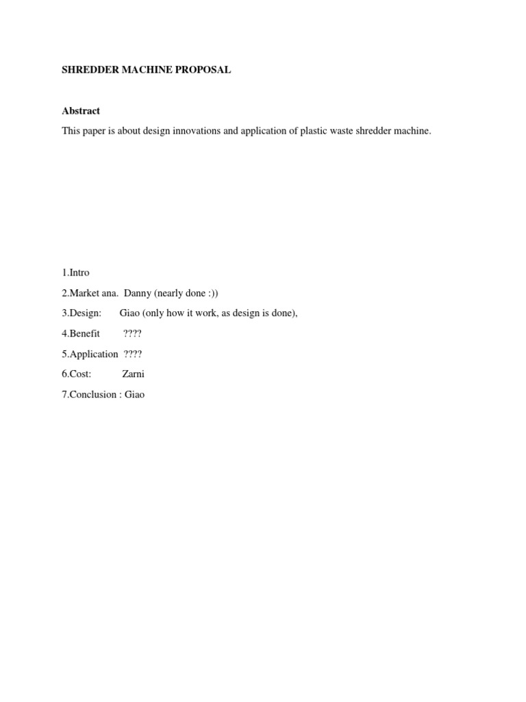 Plastic Shredder Machine Proposal | PDF | Business | Technology ...