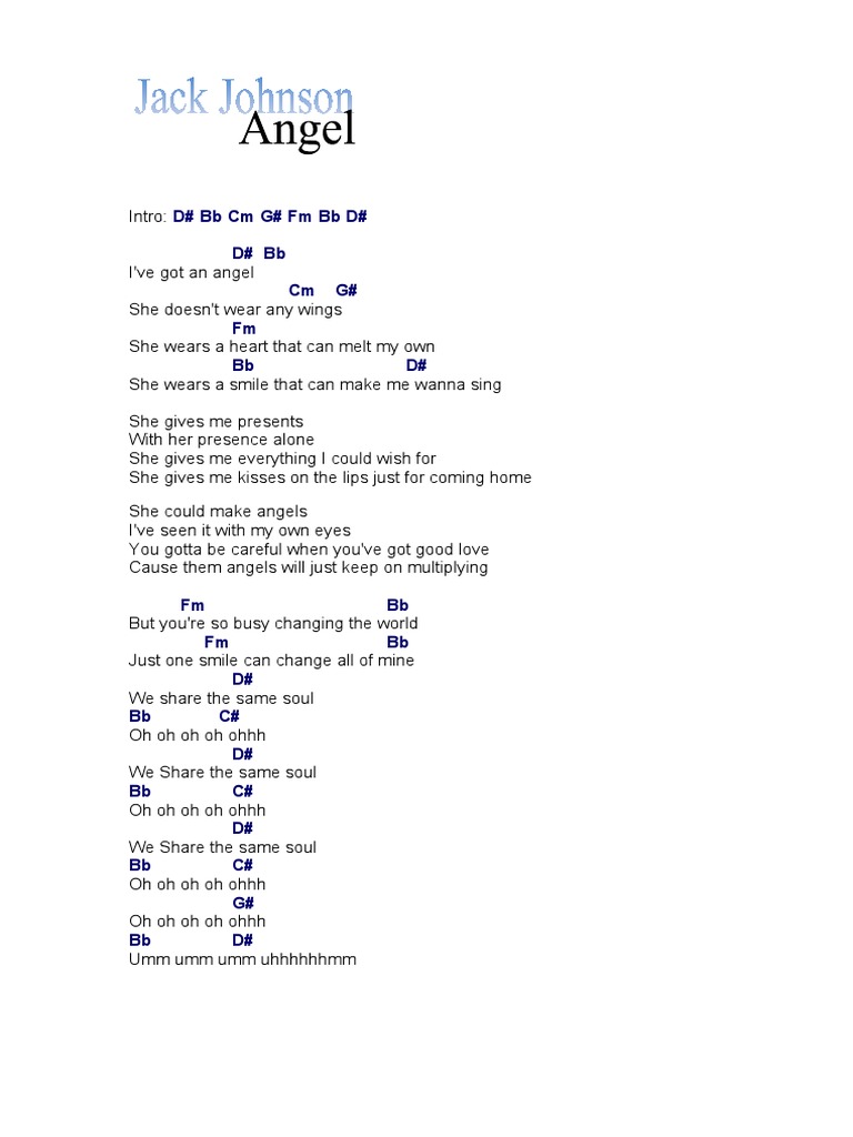 Angel Jack Johnson Guitar Chords