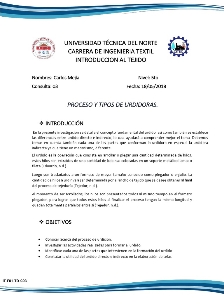Tipos de Urdido | PDF | Materiales | Naturaleza