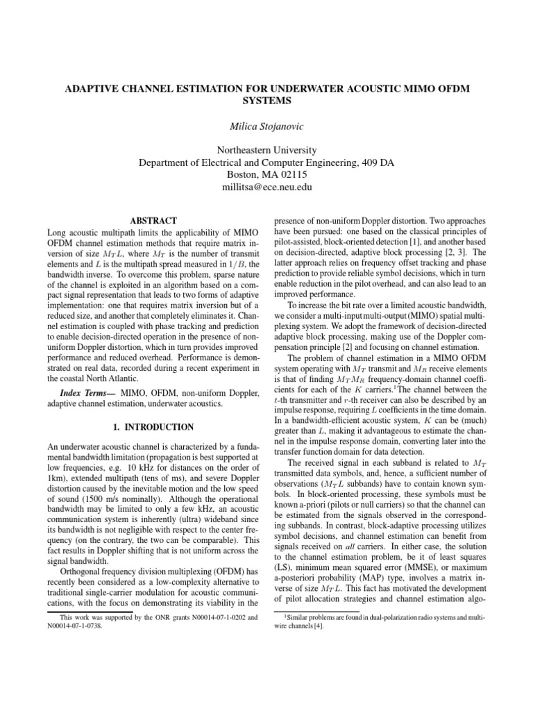 Adaptive Channel Estimation in Underwater MIMO OFDM | PDF | Orthogonal ...